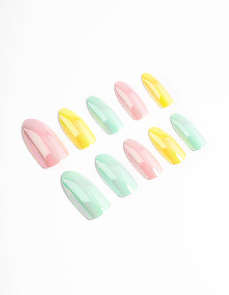 Plastic Multicoloured Iridescent Press On Nails