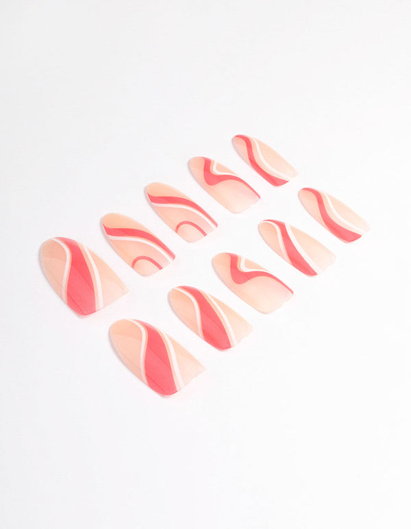 Plastic Pink Two Tone Swirl Press On Nails