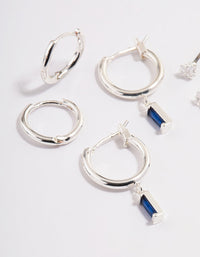 Silver Plated Cubic Zirconia Sapphire Cut Huggie Earrings 6-Pack - link has visual effect only