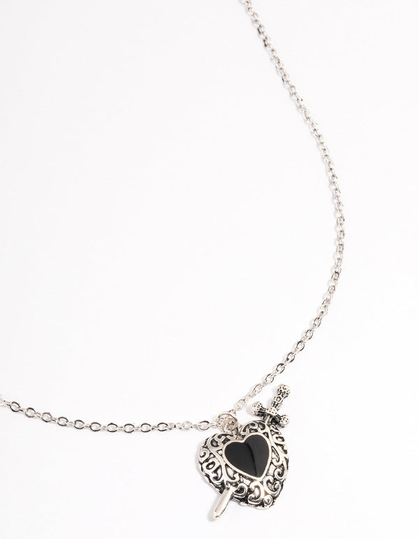 Antique Silver Pierced Heart Necklace