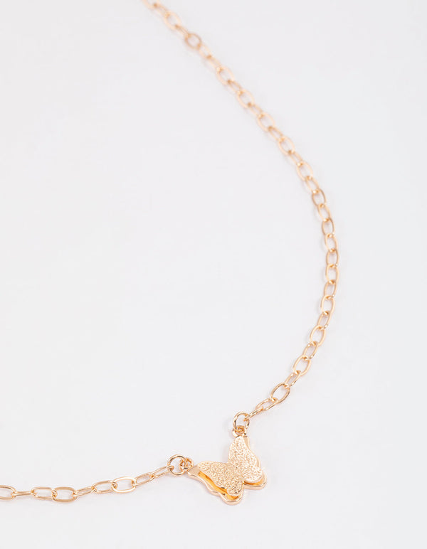 Gold Textured Butterfly Necklace