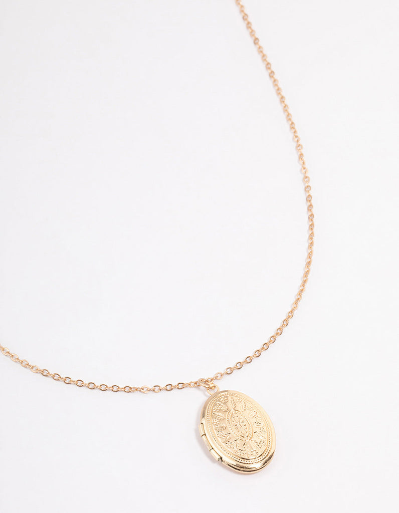 Gold Etched Locket Necklace