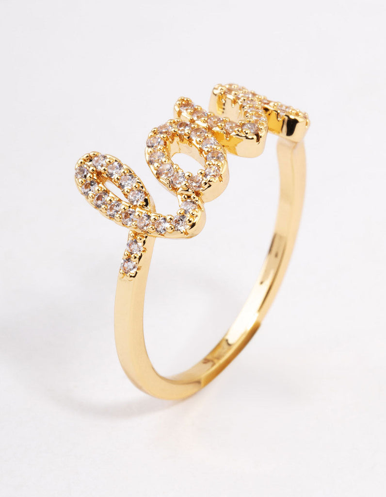 Gold Plated Love Script Ring