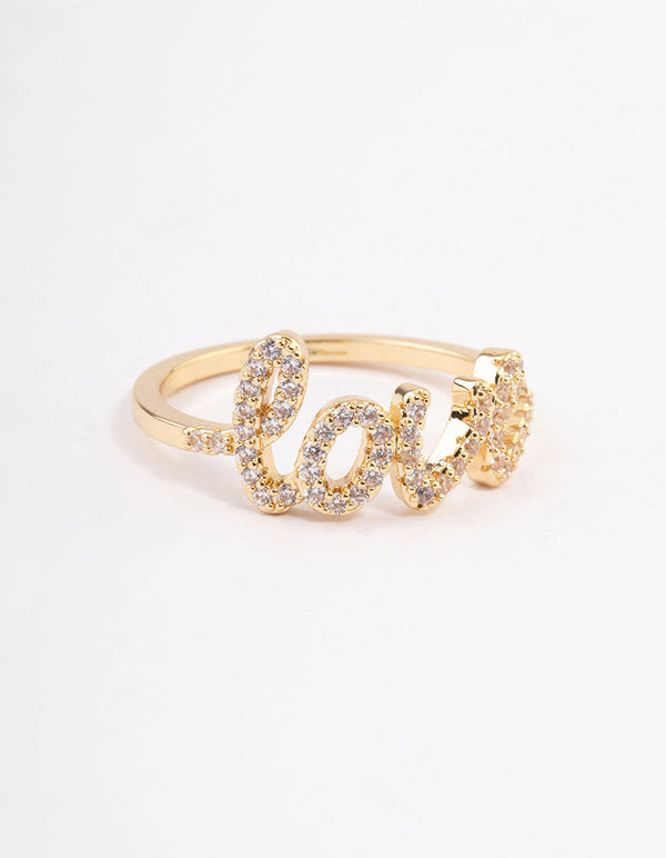 Gold Plated Love Script Ring