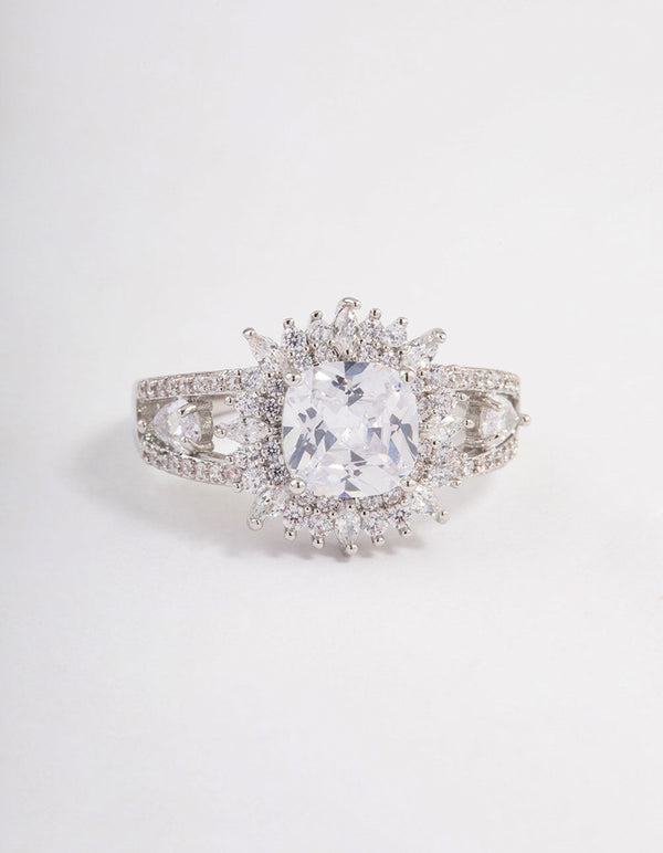 Silver Cushion Halo Ring