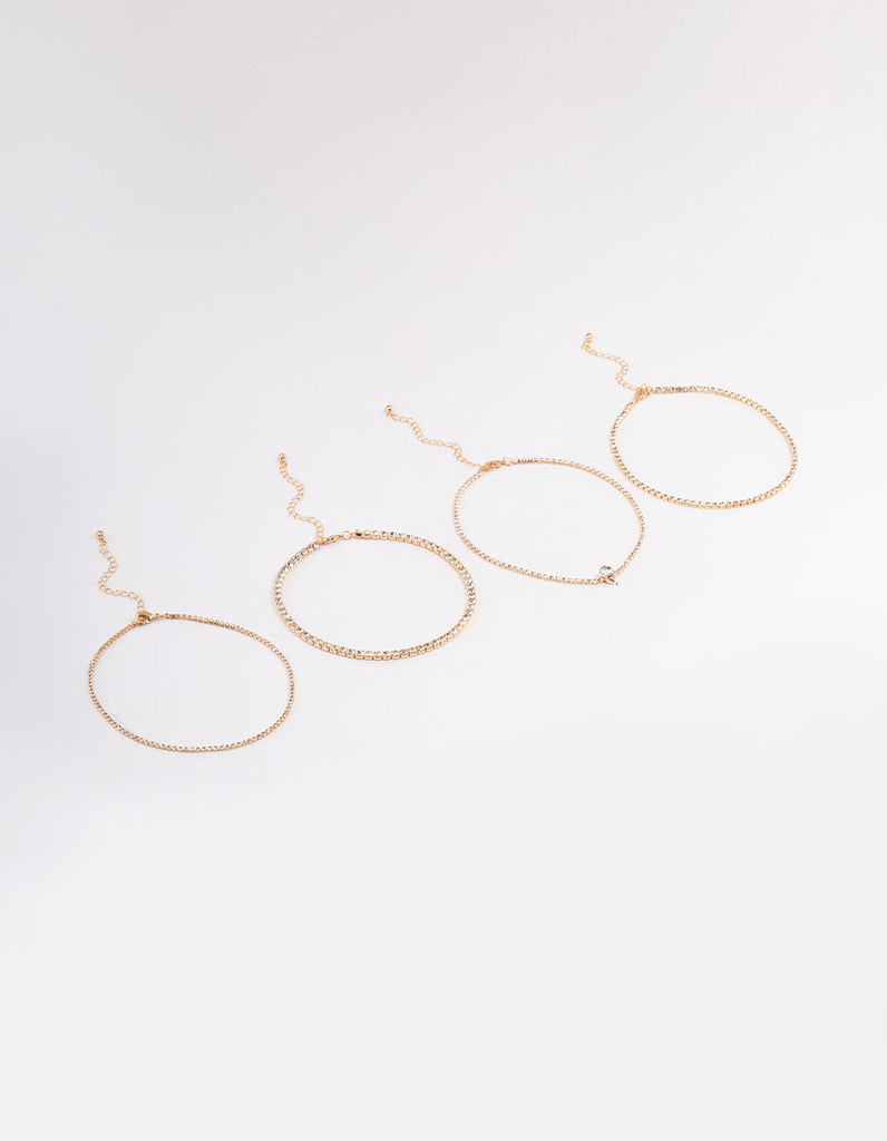 Gold Round & Pear Choker 4-Pack