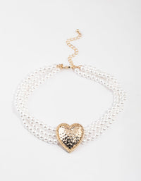 Gold Hammered Heart Pearl Choker - link has visual effect only
