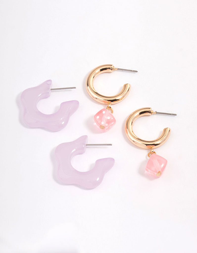 Gold Flower Dice Earrings Pack