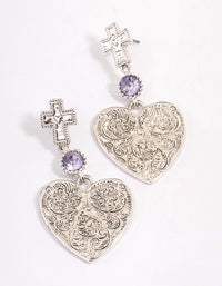 Antique Silver Textured Heart Cross Earrings - link has visual effect only