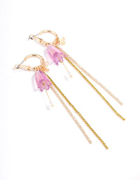 Gold Purple Fower Chain Drop Earrings - link has visual effect only