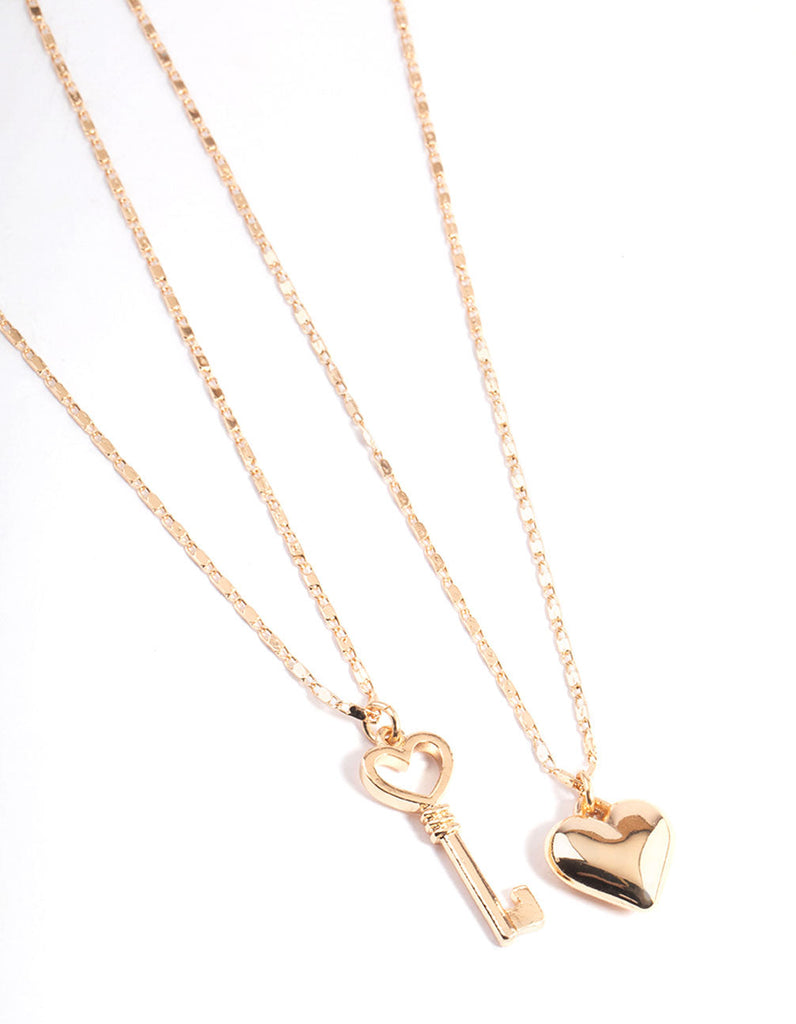 Gold Heart Key Multi Necklace