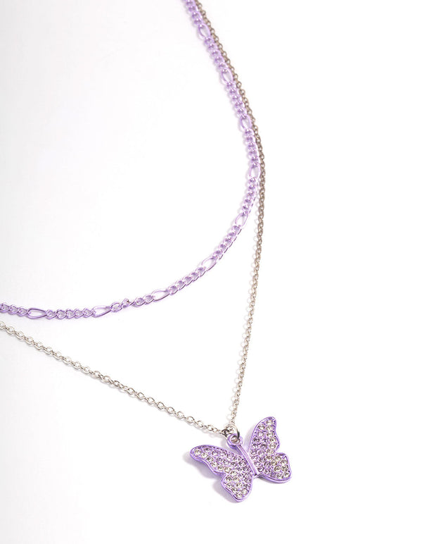 Purple Multi-Row Butterfly Necklace