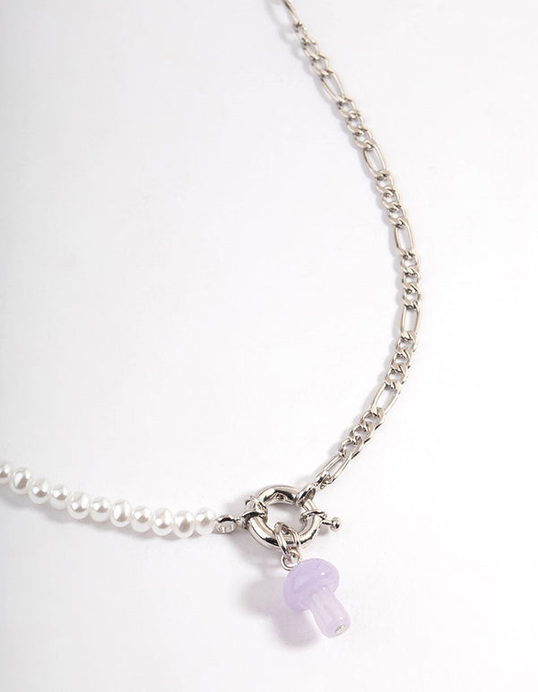 Purple Mushroom Pearl Chain Necklace