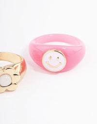 Pink Smiley Flower Ring Pack - link has visual effect only