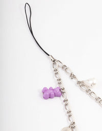 Rhodium Multi Charm Phone Strap - link has visual effect only