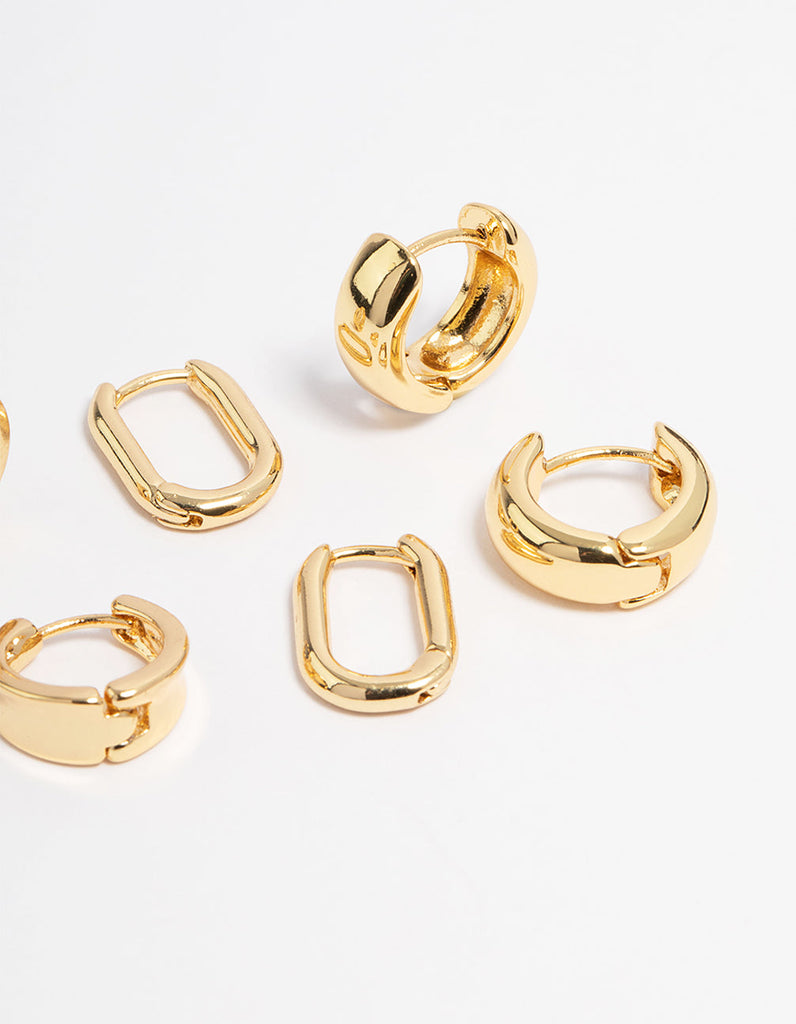 Gold Plated Basic Huggie Earrings 6-Pack