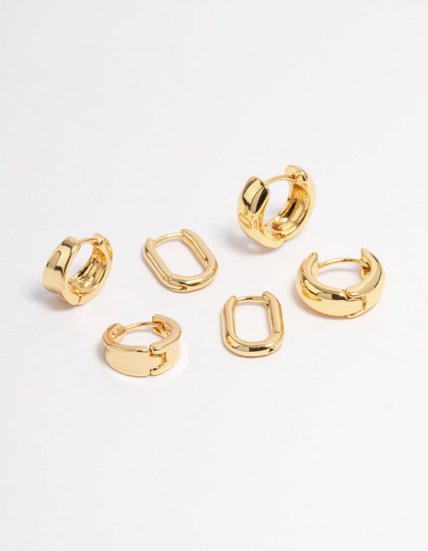Gold Plated Basic Huggie Earrings 6-Pack
