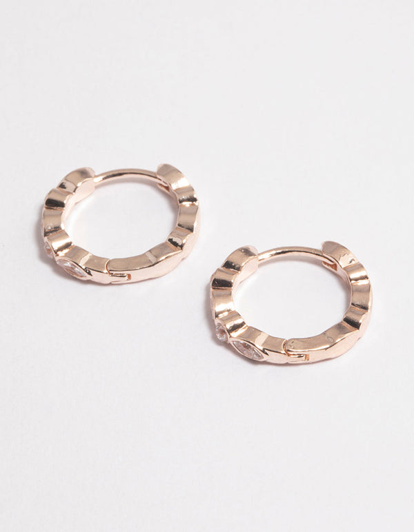 Rose Gold Diamante Row Huggie Earrings - Lovisa