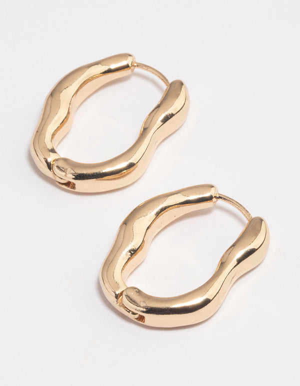 Gold Molten Oval Huggie Earrings