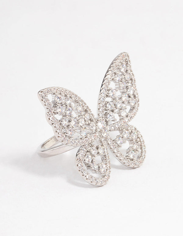 Rhodium Statement Butterfly Cocktail Ring