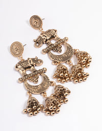 Long Antique Gold Elephant Jhumka Earrings - link has visual effect only