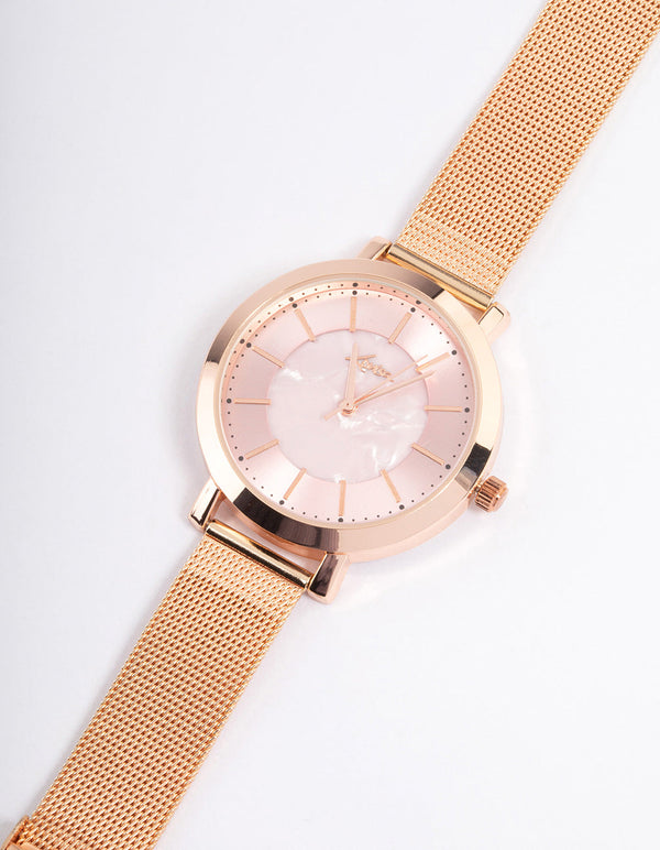 Rose Gold Coloured Pink Mesh Watch