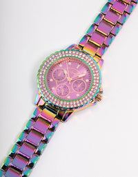 Rainbow Coloured Bling Link Watch - link has visual effect only