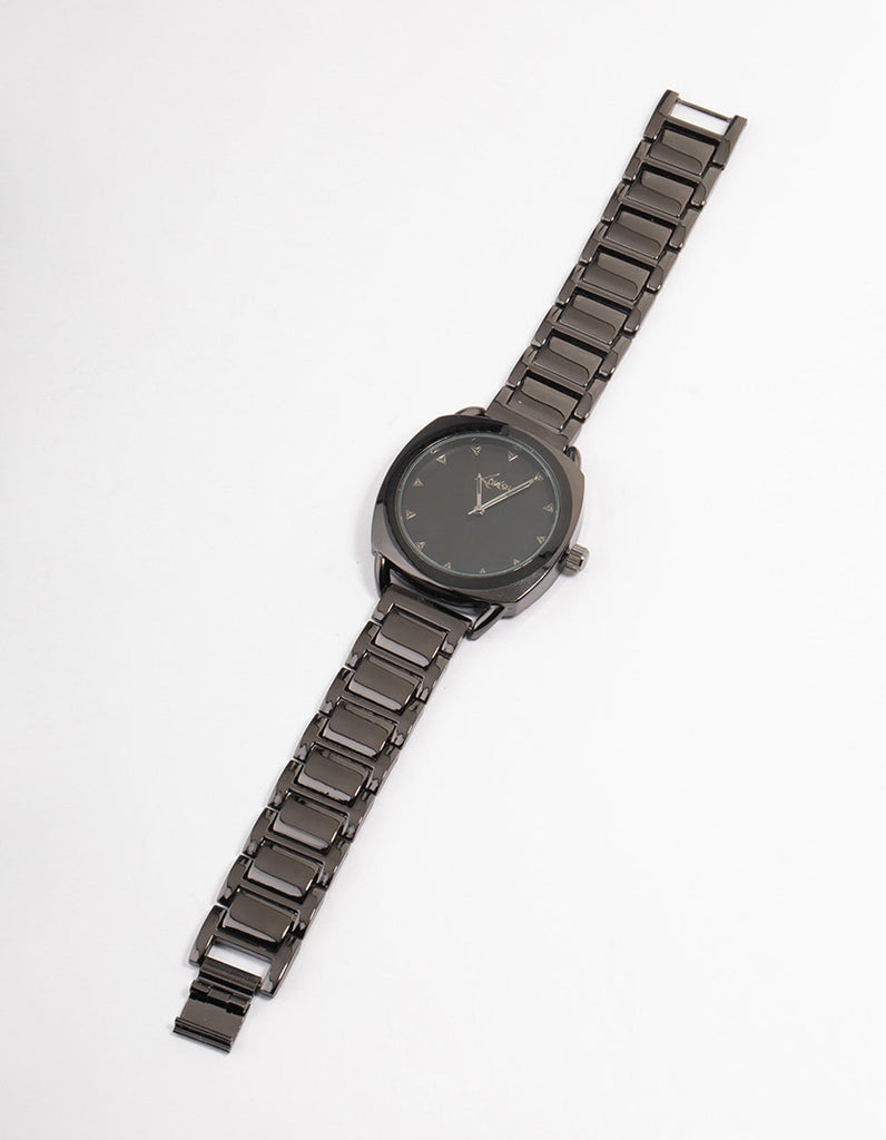 Gunmetal Coloured Square Face Link Watch