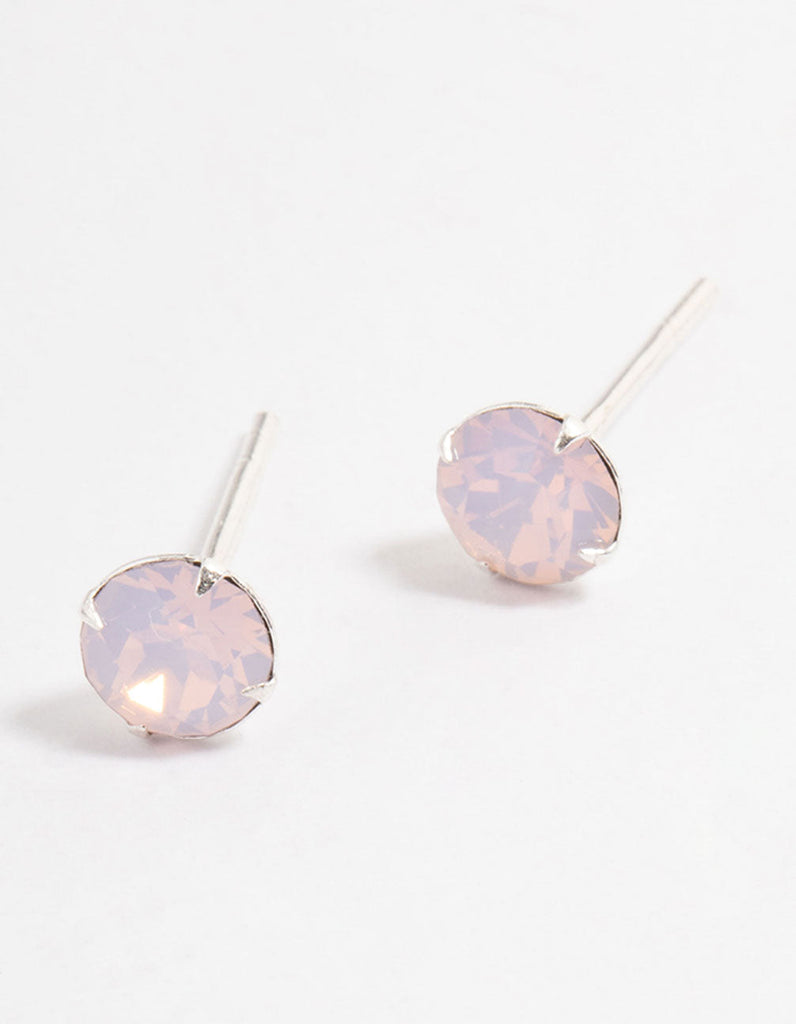 Sterling Silver Pink Opal Stud Earrings