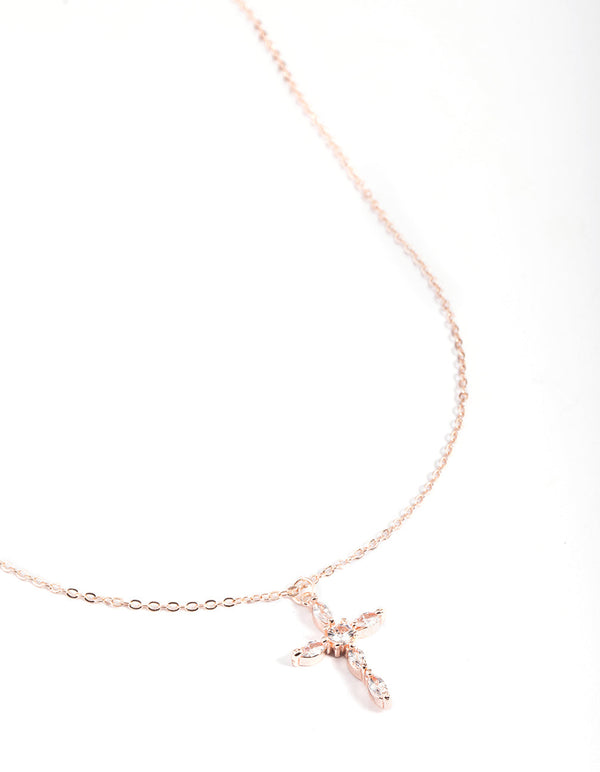 Rose Gold Classic Diamante Cross Necklace