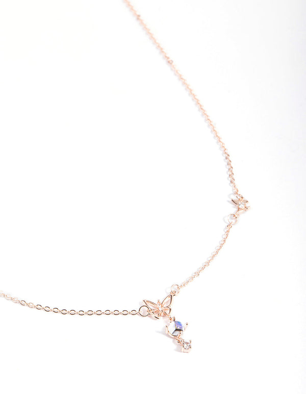 Rose Gold Dainty Butterfly & Diamante Necklace