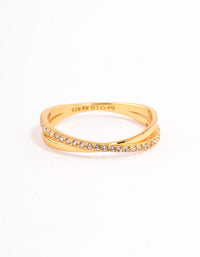 Gold Plated Sterling Silver Cubic Zirconia Cross Over Ring - link has visual effect only