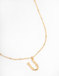 Letter 'U' Gold Plated Bamboo Initial Necklace - link has visual effect only