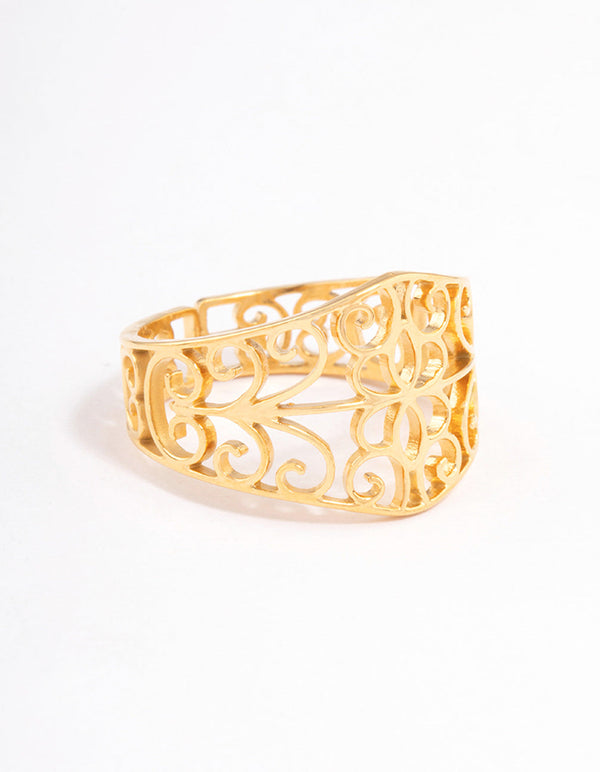 Gold Plated Stainless Steel Fine Swirl Filigree Ring