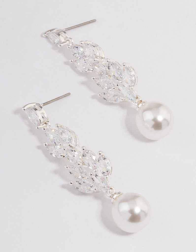 Silver Plated Gradual Cubic Zirconia Pearl Drop Earrings