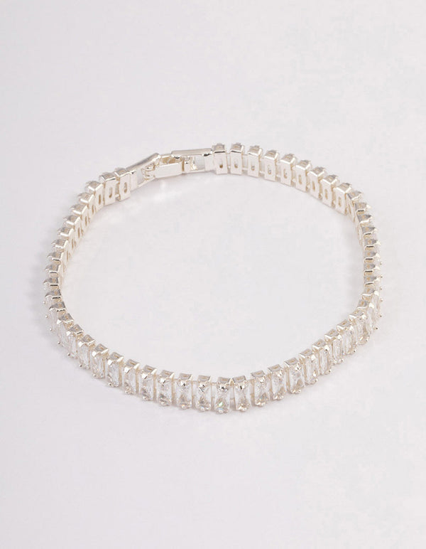 Silver Plated Baguette Tennis Bracelet