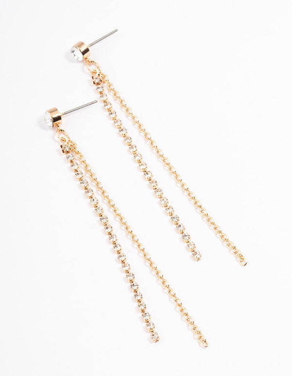 Gold Diamante Chain & Cupchain Drop Earrings
