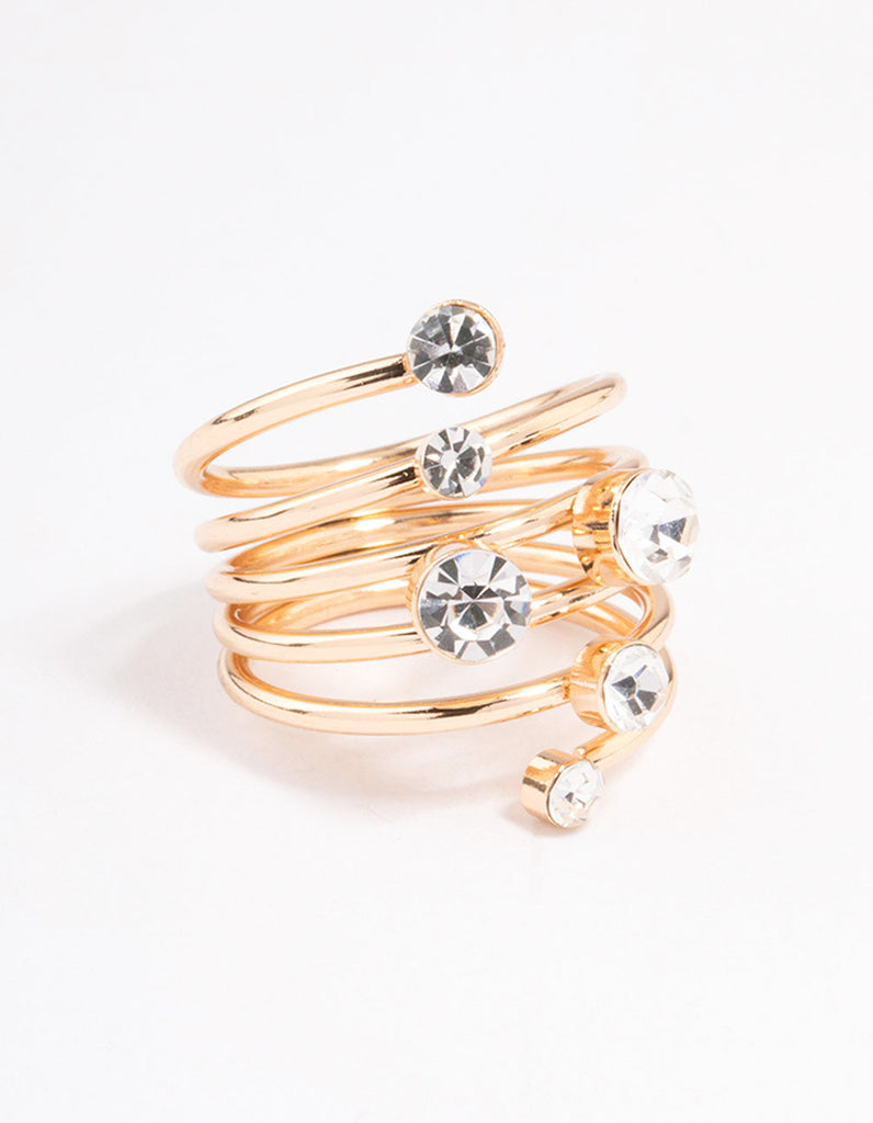 Gold Multi Diamante Twisted Ring