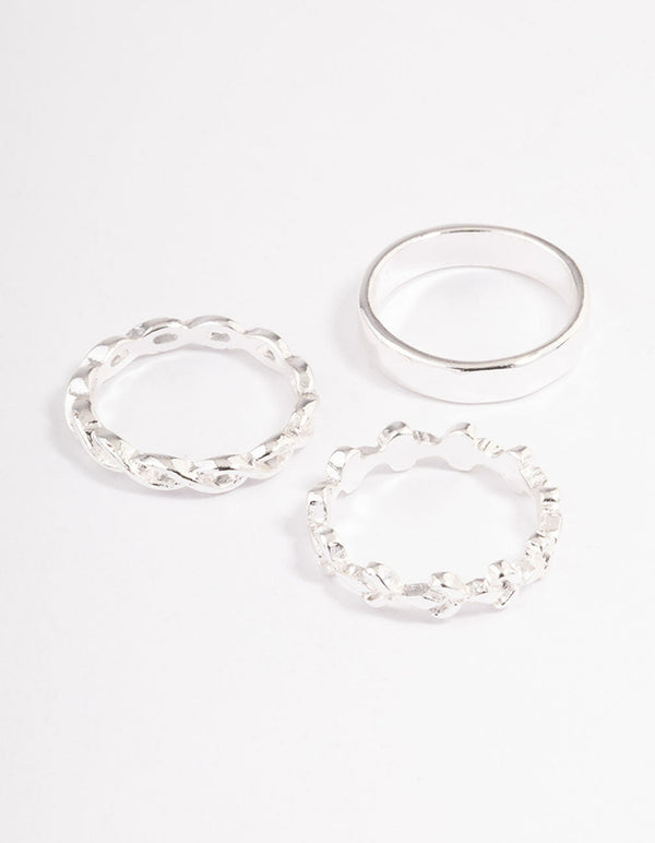 Silver Plain & Twisted Ring Pack