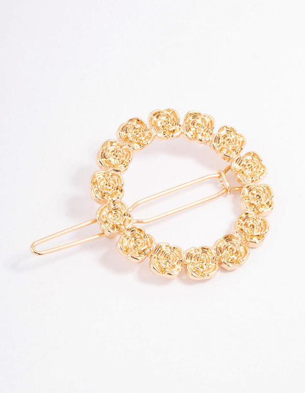 Gold Open Circle Flower Hair Clip