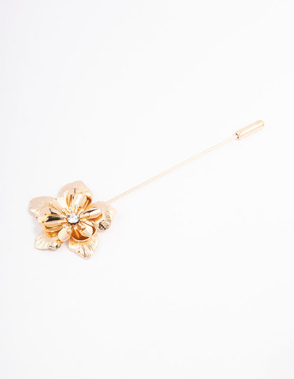 Gold Large Flower Scarf Pin