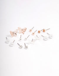 Rose Gold Basic Stud & Butterfly Earrings 8-Pack - link has visual effect only