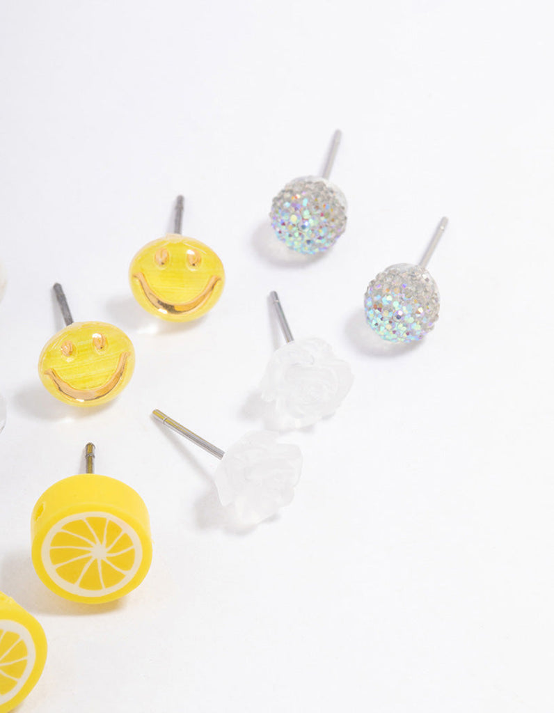 Yellow Smile Floral Stud Earrings 8-Pack