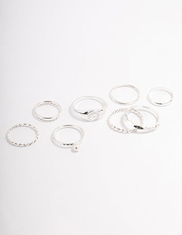 Silver Evil Eye Signet Ring Pack