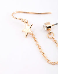 Gold Star & Diamanate Chain Stud Earrings - link has visual effect only