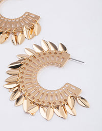 Gold Leaf Tassel Textured Hoop Earrings - link has visual effect only