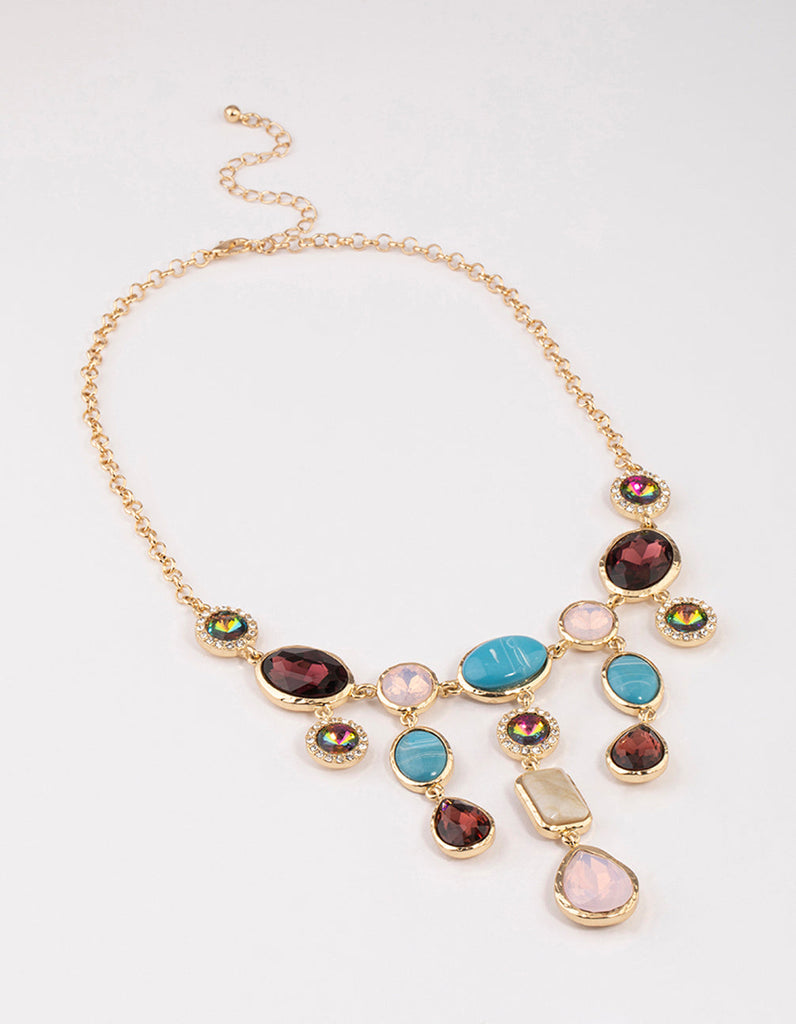 Gold Large Jewel Pendant Necklace