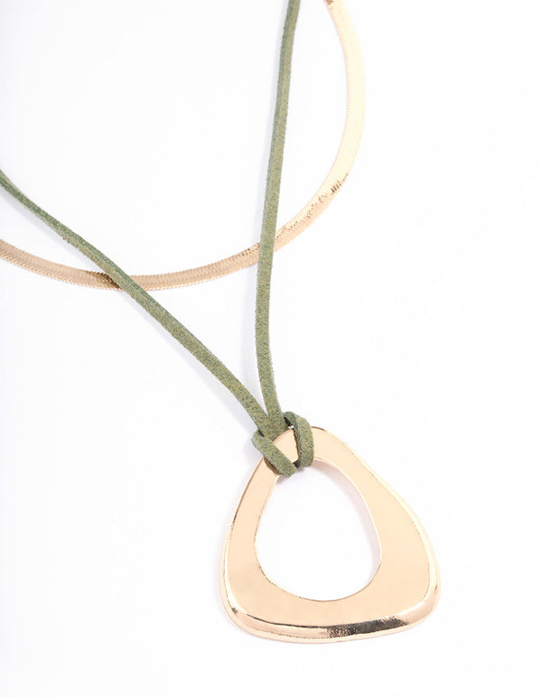 Gold Double Row Organic Pendant Necklace