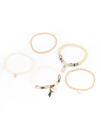 Gold Mixed Shape Beaded Stretch Bracelet Pack - link has visual effect only