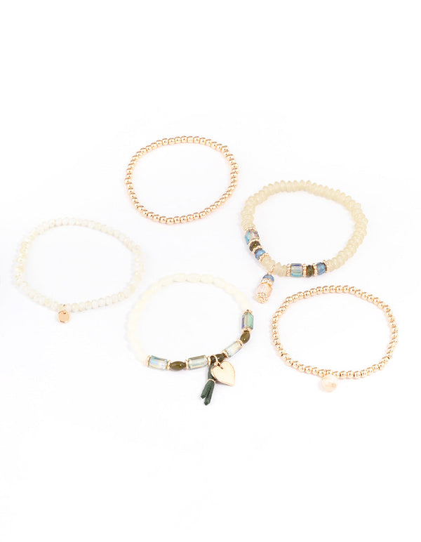 Gold Mixed Shape Beaded Stretch Bracelet Pack